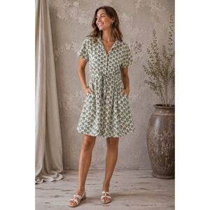 Mod's Mahal Shirt Dress 100% Cotton Floral White Yellow Button Front Womens XS